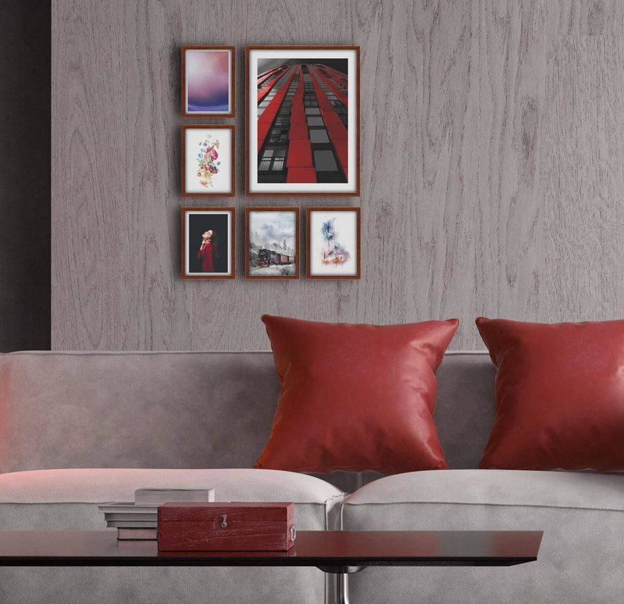 Galeria ścienna PINIA 3 GF0002. Zestaw brązowych ramek na ścianę