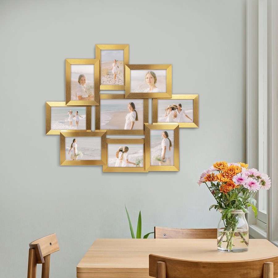 Multirama w złotym kolorze MULTI HEN Z na 9 zdjęć ramka na zdjęcia