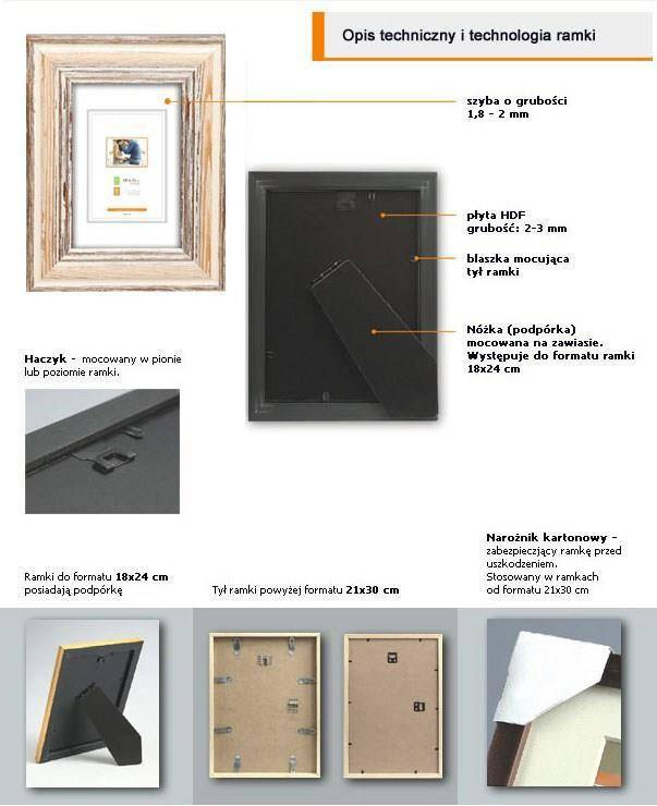 Ramka drewniana MARESSO 2116, szeroka fotoramka na zdjęcia, plakaty lub obrazy w stylu shabby chic - kolor beżowy, przetarcia