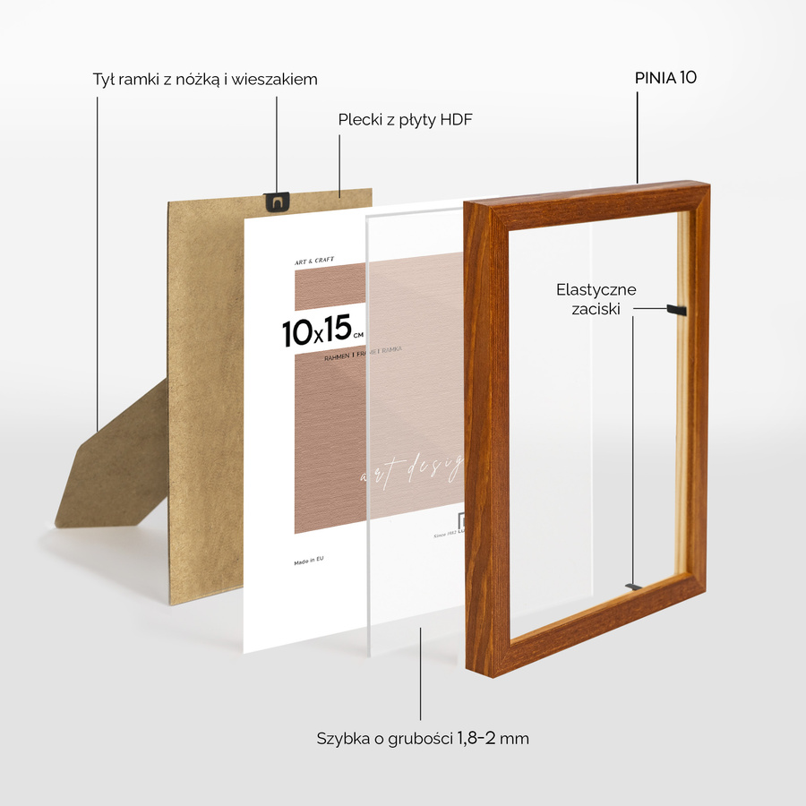 Ramka drewniana PINIA 3324, płaska fotoramka na zdjęcia, plakaty lub rysunki - kolor jasny brąz