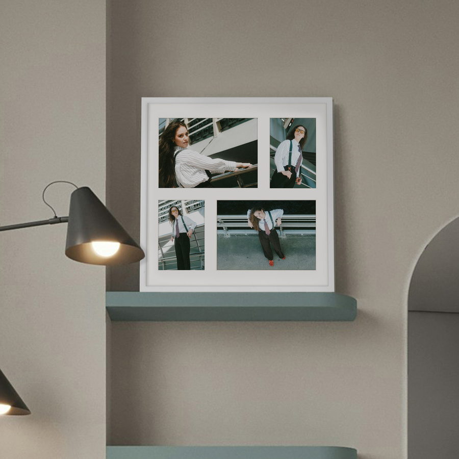 Foto galeria 40x40 cm na 4 zdjęcia o wymiarach 10x15 cm i 15x21 cm w białym kolorze