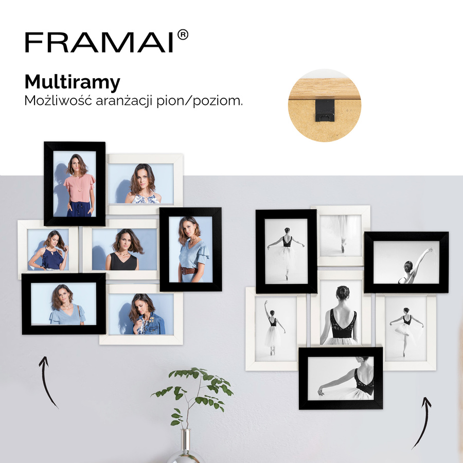 Multirama czarno-biała MULTI HEN 1-2 na 7 zdjęć ramka na zdjęcia