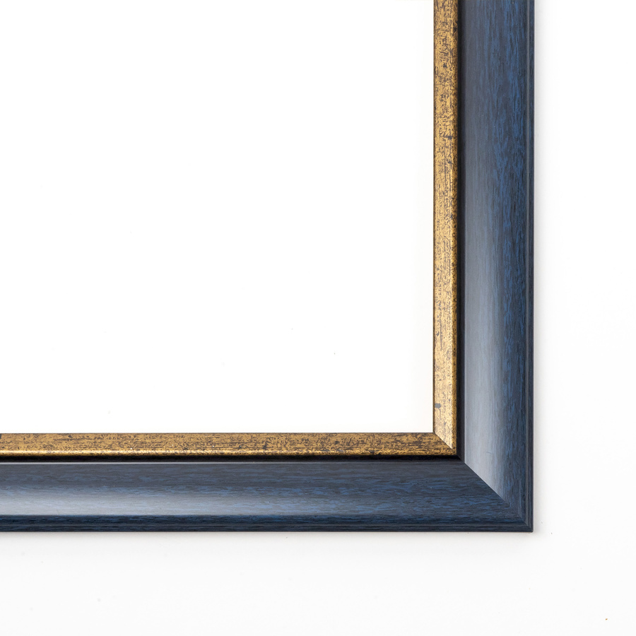 Rama do obrazów, zdjęć oraz plakatów na wymiar LUCA #3122. Drewniana oprawa - kolor miebieski, złoty pasek