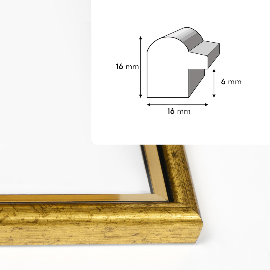 Ramka drewniana VELIA 1900, szlachetna obła fotoramka na zdjęcia, plakaty lub rysunki - kolor złoty