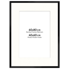 Czarna ramka z passe partout na zdjęcia w rozmiarze 60x80 cm z okienkiem passe partout 40x60 cm