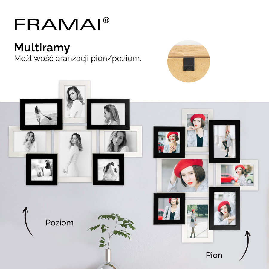 Multirama w czarno-białym kolorze MULTI HEN 1-2 na 8 zdjęć ramka na zdjęcia