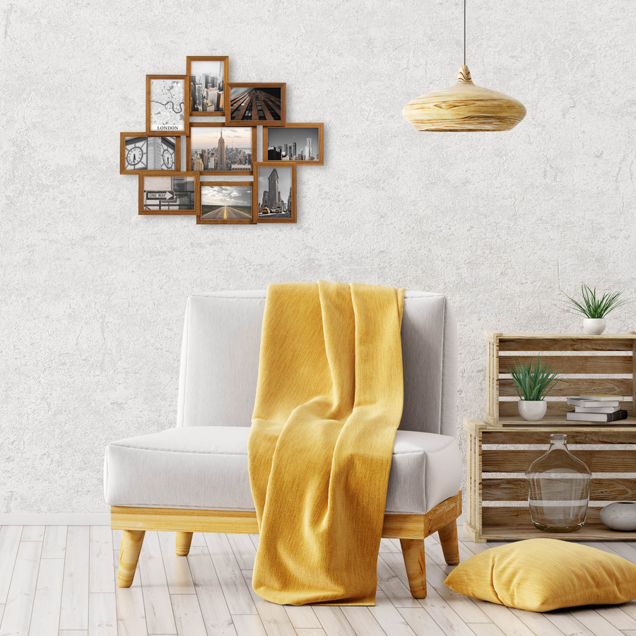 Multirama drewniana Brown 91, zestaw ramek 8 X 10x15 cm, 1 X 13x18 cm - brązowa