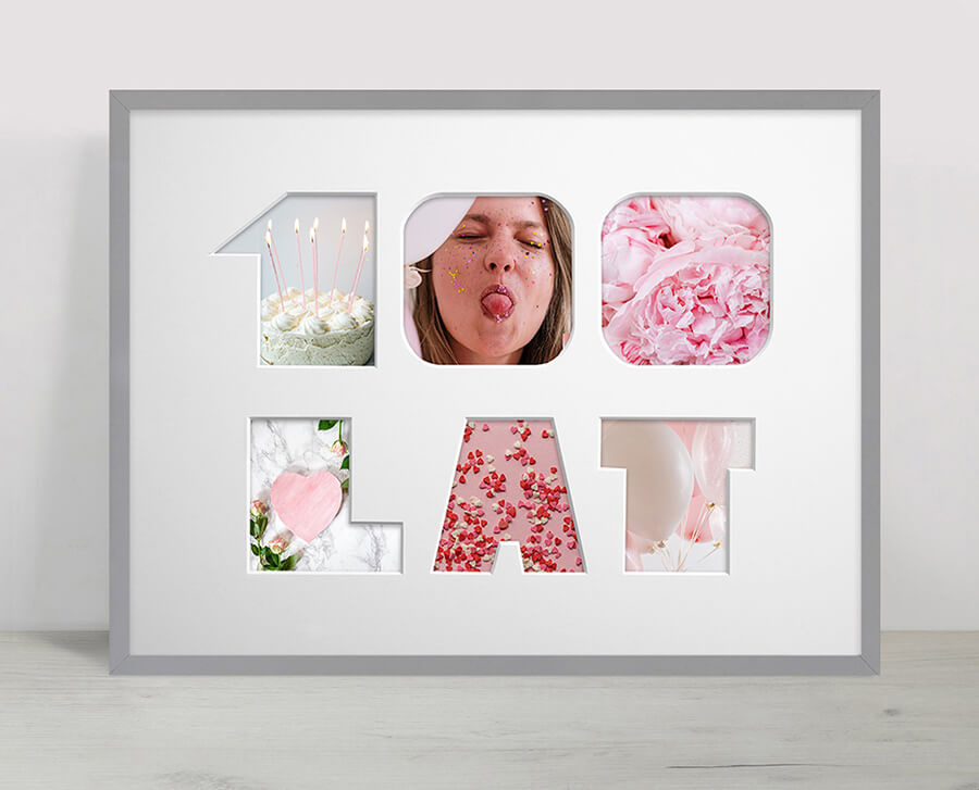 Ramka na URODZINY w kolorze szarym. Ramka z passe partout o rozmiarze 30x40 cm