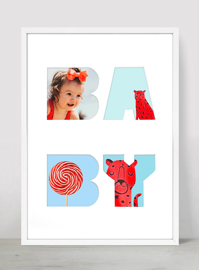 Ramka na zdjęcia BABY biała. Ramka z passe partout o rozmiarze 30x40 cm