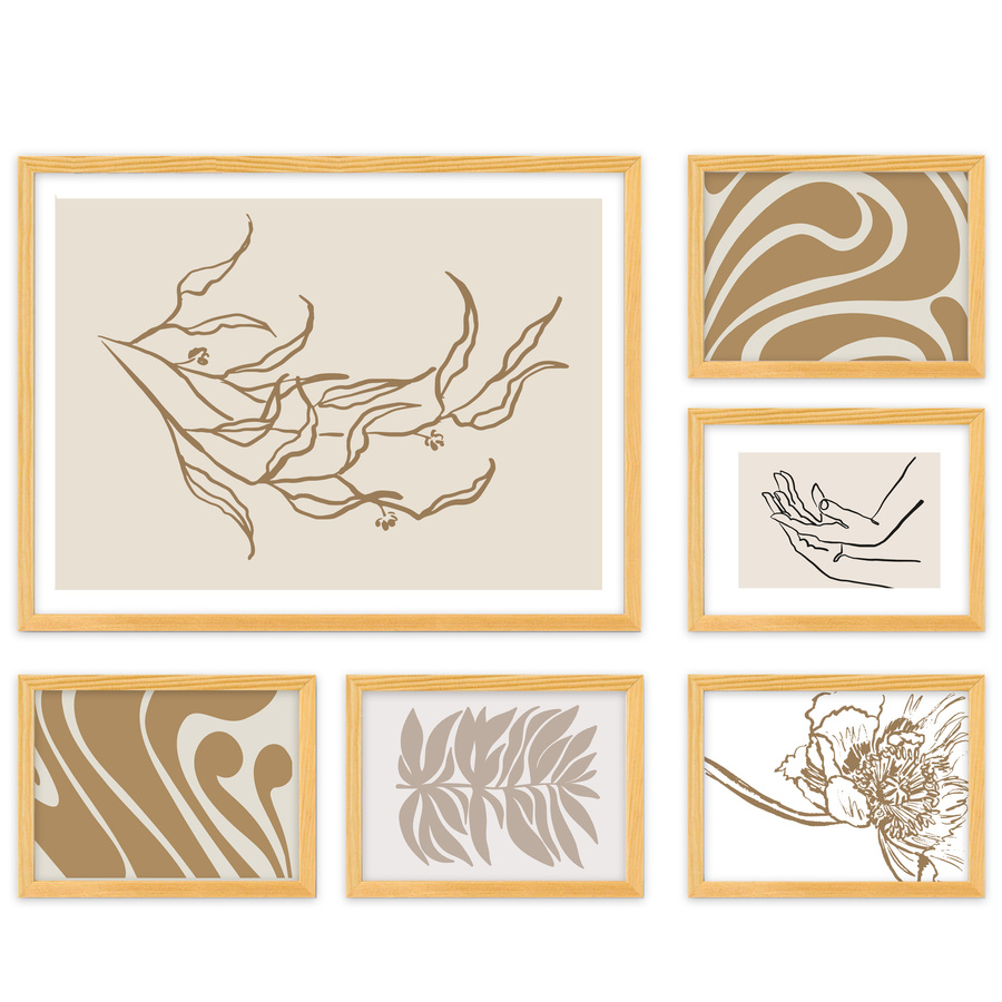 Galeria ścienna PINIA 0 GF0002. Zestaw naturalnych ramek na ścianę