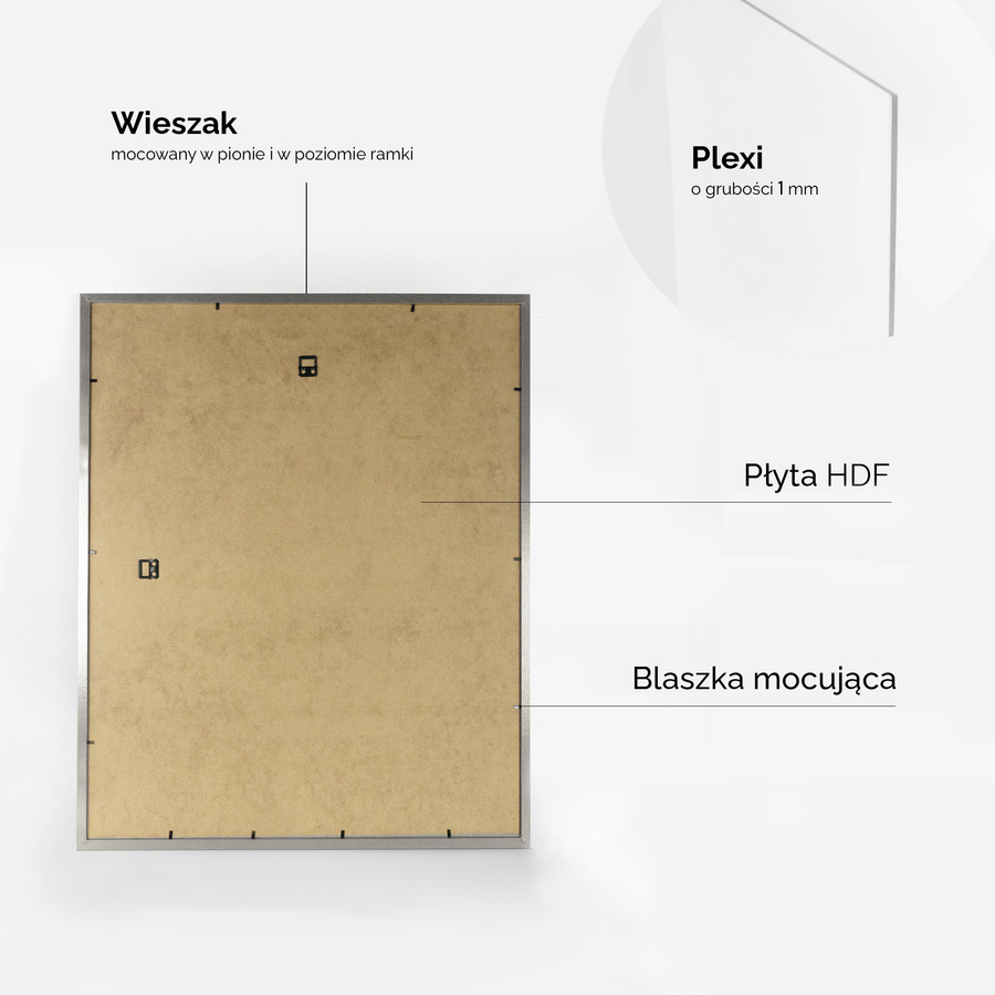 Srebrna ramka z passe partout na zdjęcia w rozmiarze 40x50 cm z okienkiem passe partout 30x40 cm