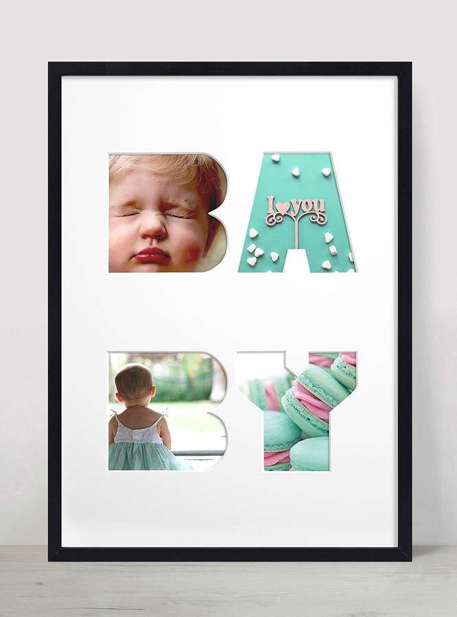 Ramka na zdjęcia BABY czarna. Ramka z passe partout o rozmiarze 30x40 cm