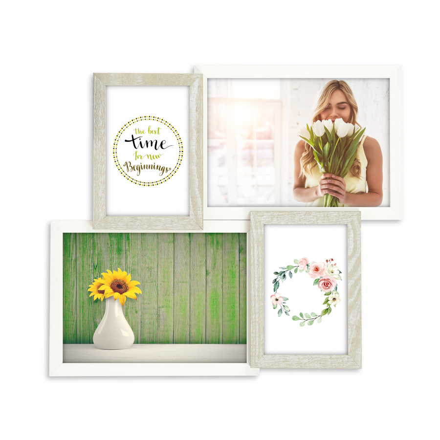 Multirama drewniana Cottage 44, zestaw ramek 2 X 10x15 cm, 2 X 15x21 cm - rustykalna