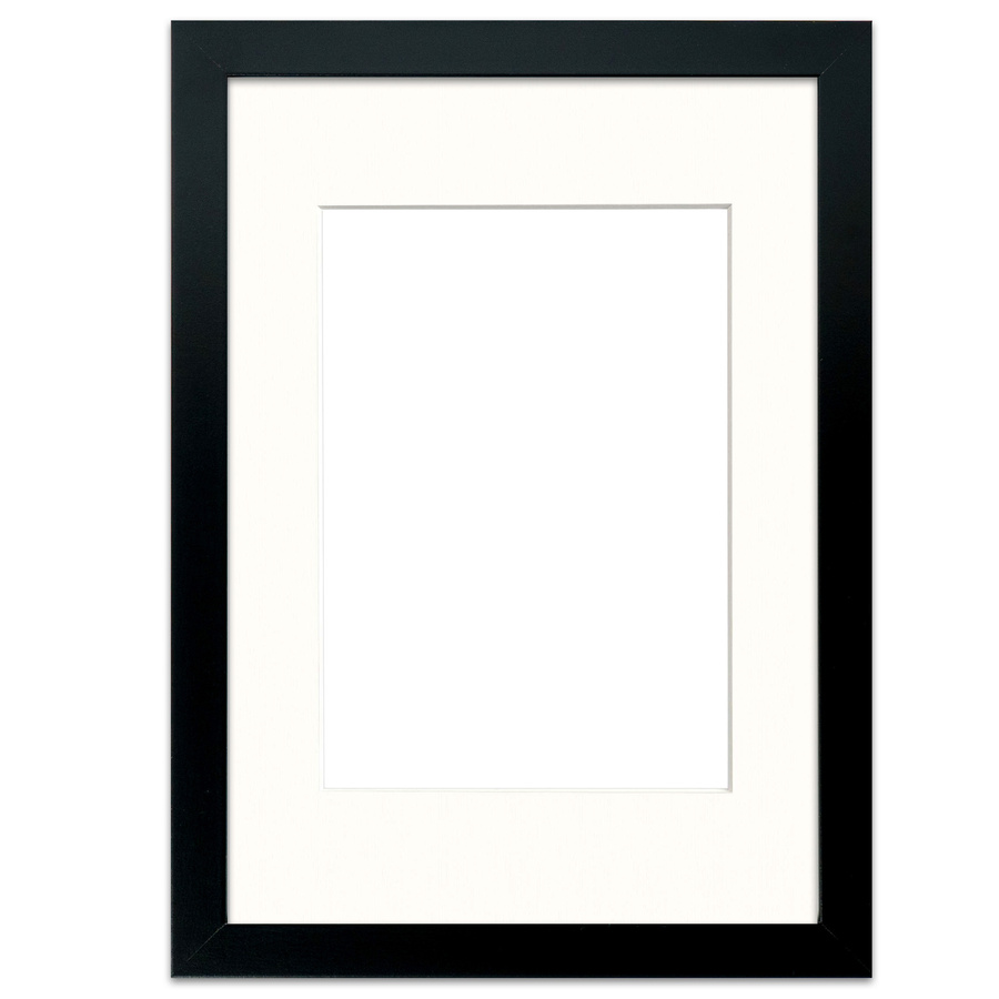 Czarna ramka z passe partout na zdjęcia w rozmiarze 21x29,7 cm z okienkiem passe partout 15x21 cm