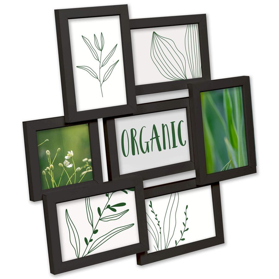 Multirama drewniana Black 72, zestaw ramek 1 X 10x10 cm, 6 X 10x15 cm - czarna