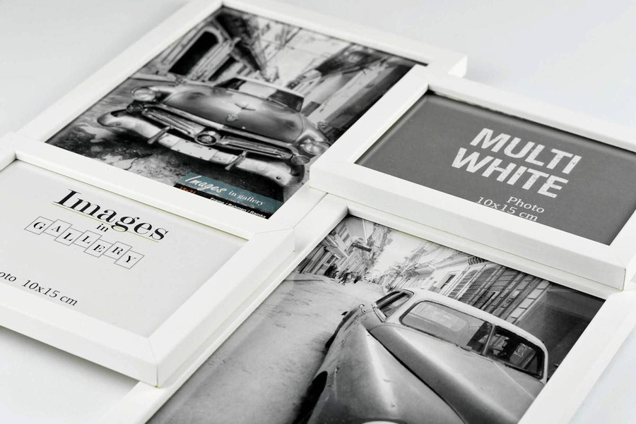 Multirama drewniana White 44, zestaw ramek 2 X 10x15 cm, 2 X 15x21 cm - biała