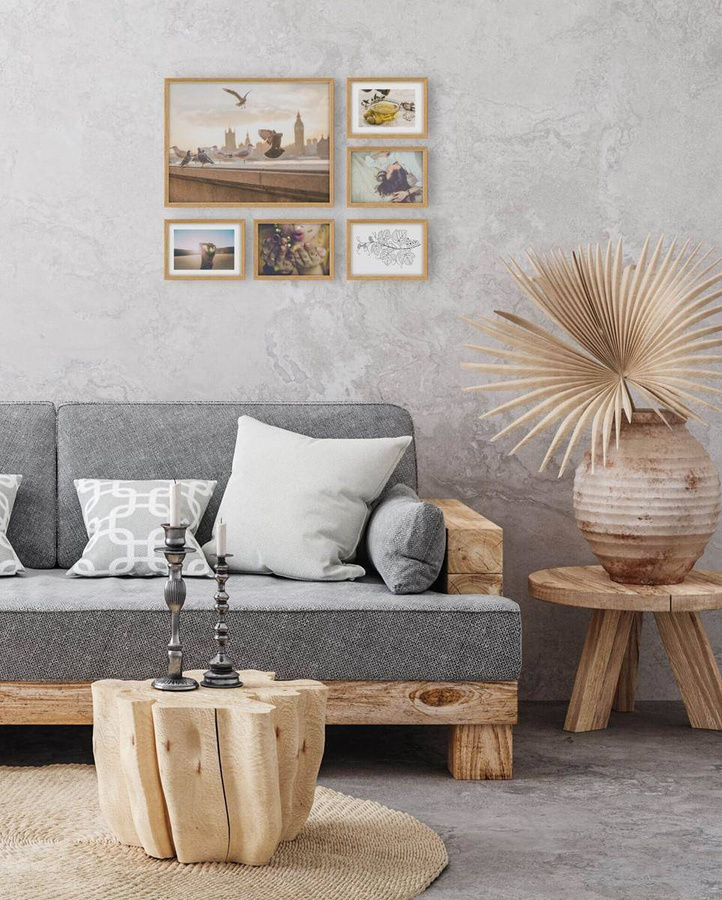 Galeria ścienna PINIA 00 GF0002. Zestaw dębowych ramek na ścianę