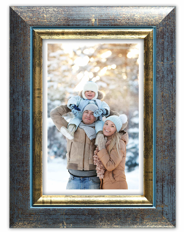 Ramka drewniana QUERO 2067, szlachetna fotoramka na zdjęcia, plakaty lub obrazy - kolor niebieski, złote refleksy