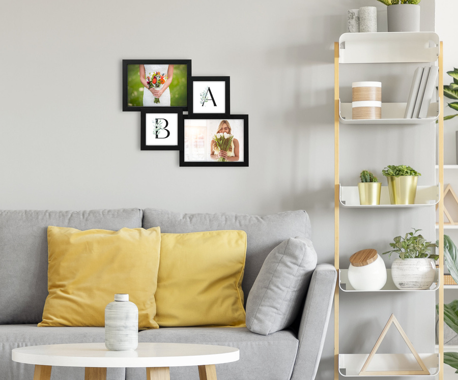 Multirama drewniana Black 43, zestaw ramek 2 X 10x10 cm, 2 X 13x18 cm - czarna