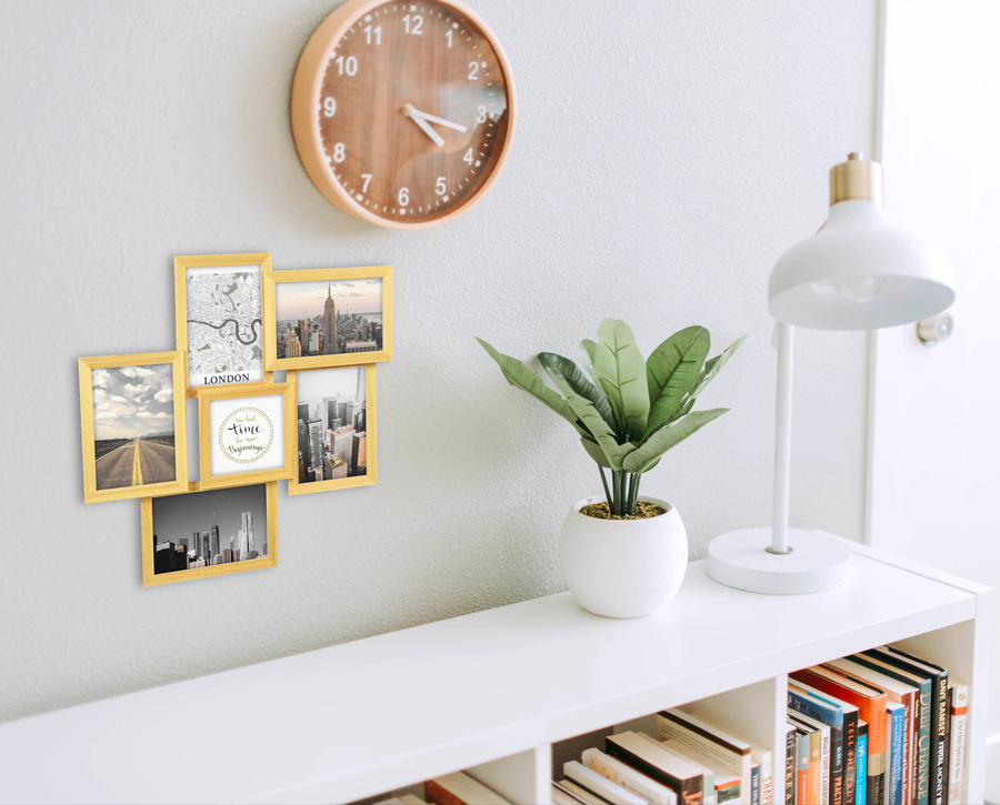 Multirama drewniana Natural 61, zestaw ramek 1 X 10x10 cm, 5 X 10x15 cm - naturalna