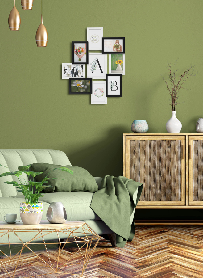 Multirama drewniana Black & White 91, zestaw ramek 8 X 10x15 cm, 1 X 13x18 cm - czarno-biała