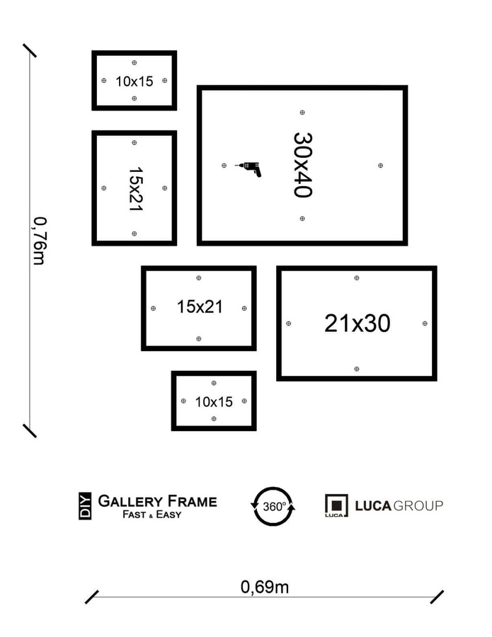 Zestaw białych ramek galeria 1 GF10 2x10x15 2x15x21 1x21x30 1x30x40