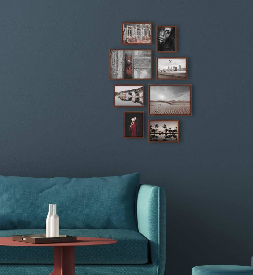 Galeria ścienna PINIA 3 GF0007. Zestaw brązowych ramek na ścianę