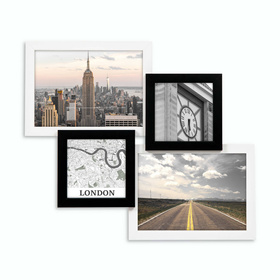 Multirama drewniana Black & White 43, zestaw ramek 2 X 10x10 cm, 2 X 13x18 cm - czarno-biała