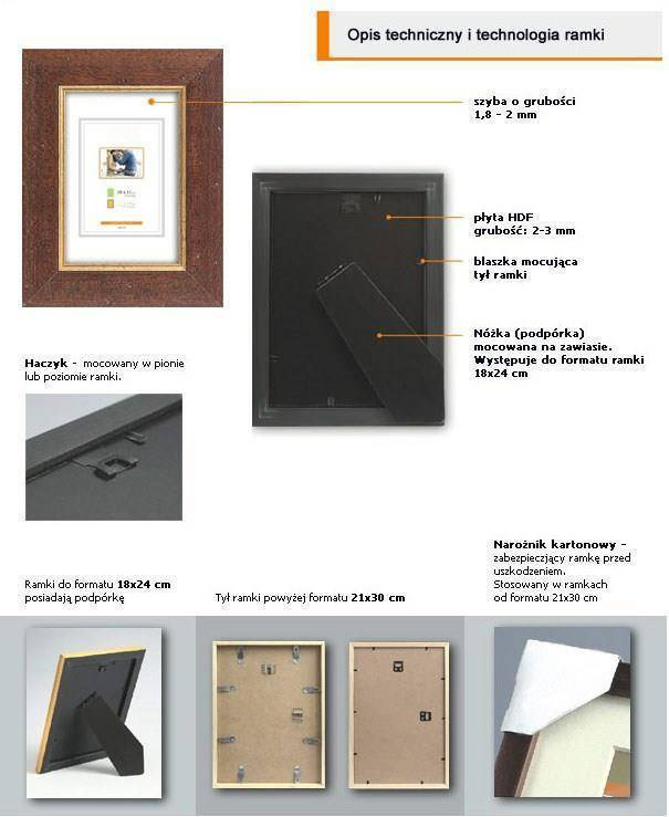 Ramka drewniana MUFFO 2110, szlachetna fotoramka na zdjęcia, plakaty lub obrazy - kolor brązowy, złoty pasek