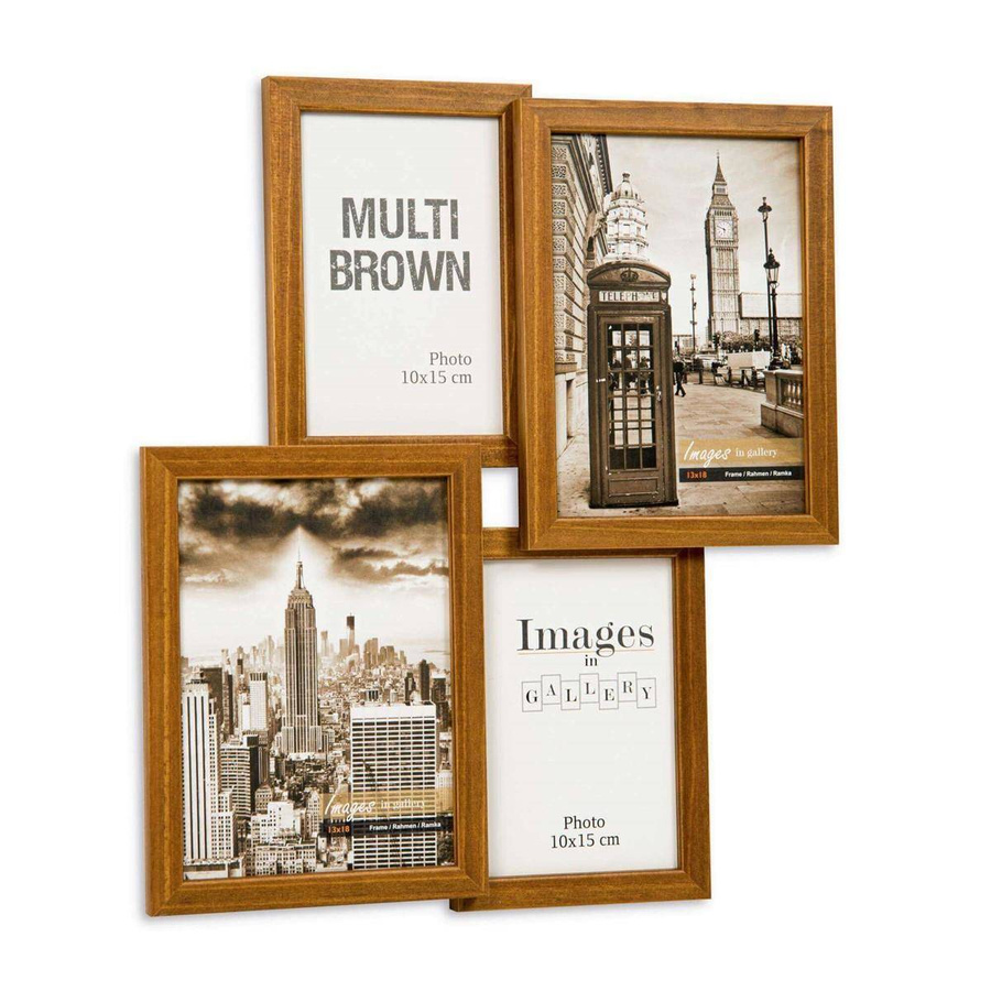 Multirama drewniana Brown 42, zestaw ramek 2 X 10x15 cm, 2 X 13x18 cm - brązowa