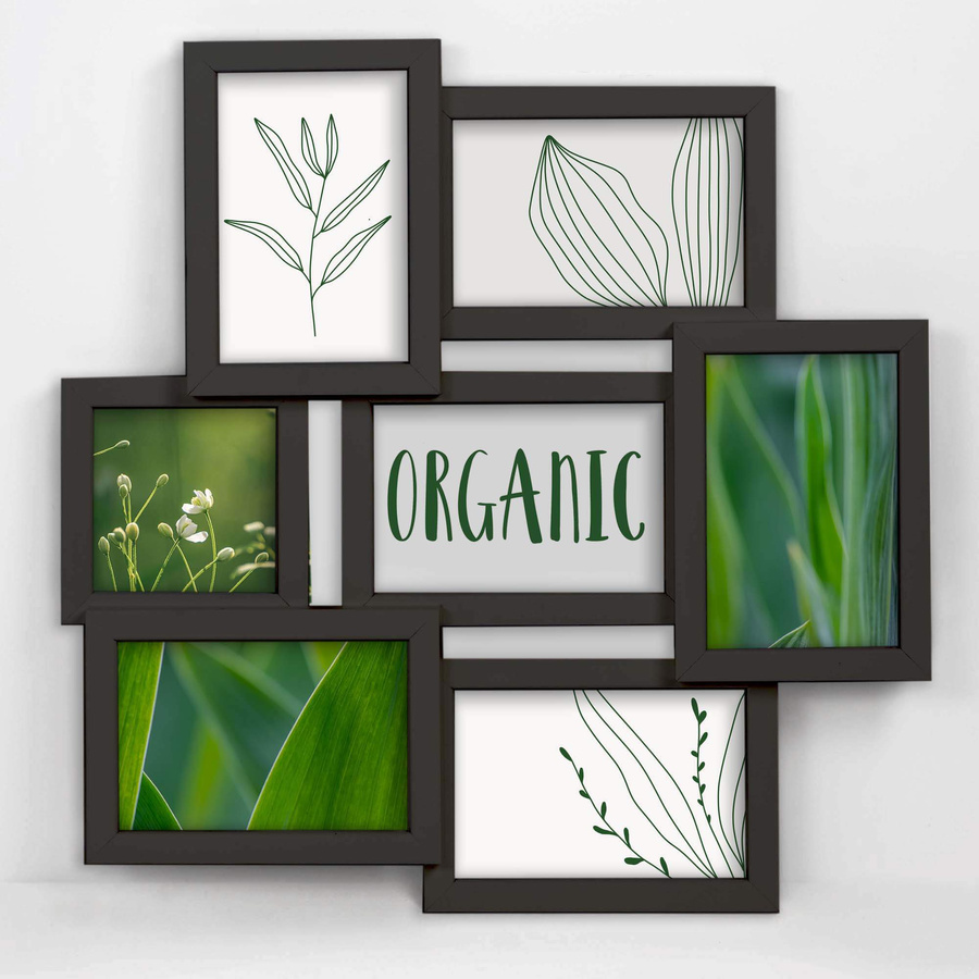 Multirama drewniana Black 72, zestaw ramek 1 X 10x10 cm, 6 X 10x15 cm - czarna