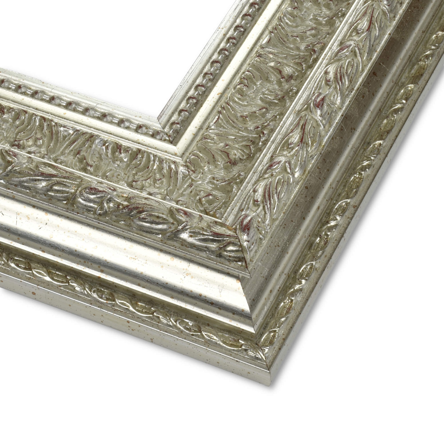 Rama do obrazów, zdjęć, luster na wymiar LUCA #2577. Bogato zdobiona drewniana oprawa - ornamenty, kolor srebrny przetarcia