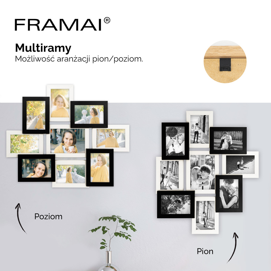 Multirama w czarno-białym kolorze MULTI HEN 1-2 na 9 zdjęć ramka na zdjęcia