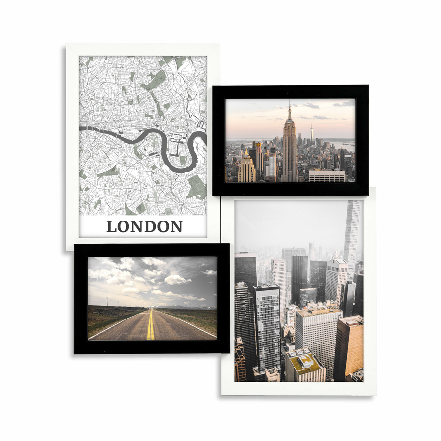 Multirama drewniana Black & White 44, zestaw ramek 2 X 10x15 cm, 2 X 15x21 cm - czarno-biała