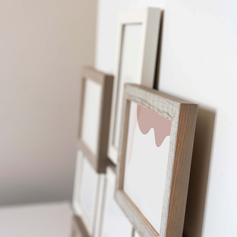 Multirama drewniana Cottage 81, zestaw ramek 2 X 10x10 cm, 5 X 10x15 cm, 1 X 15x21 cm - rustykalna