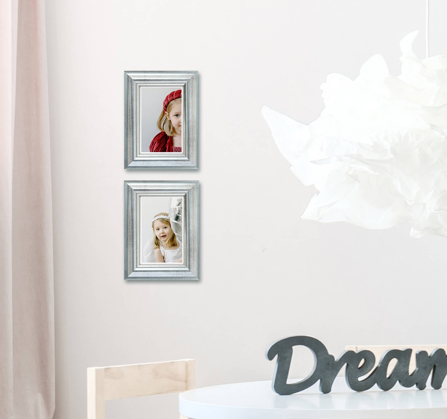 Ramka drewniana VIESTE 2076, szlachetna fotoramka na zdjęcia, plakaty lub obrazy - kolor srebrny