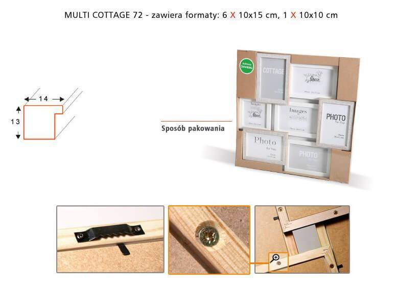 Multirama drewniana Cottage 72, zestaw ramek 1 X 10x10 cm, 6 X 10x15 cm - rustykalna