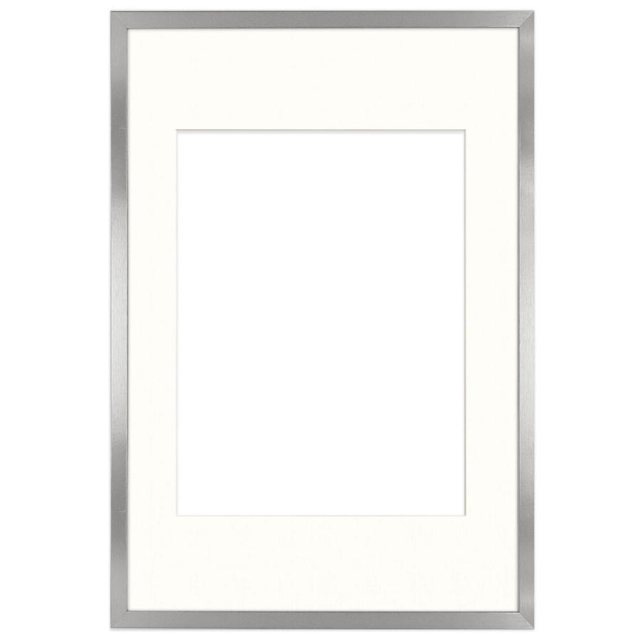 Srebrna ramka z passe partout na zdjęcia w rozmiarze 40x60 cm z okienkiem passe partout 30x40 cm