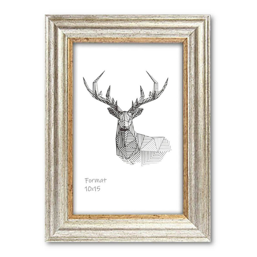 Ramka z tworzywa MOLISE 3028 klasyczna fotoramka na zdjęcia, plakaty lub obrazy - kolor srebrny złoty pasek