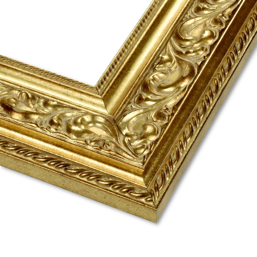 Rama do obrazów, zdjęć oraz luster na wymiar LUCA #2550. Ozdobna ornamentowana, drewniana oprawa - kolor jasne złoto