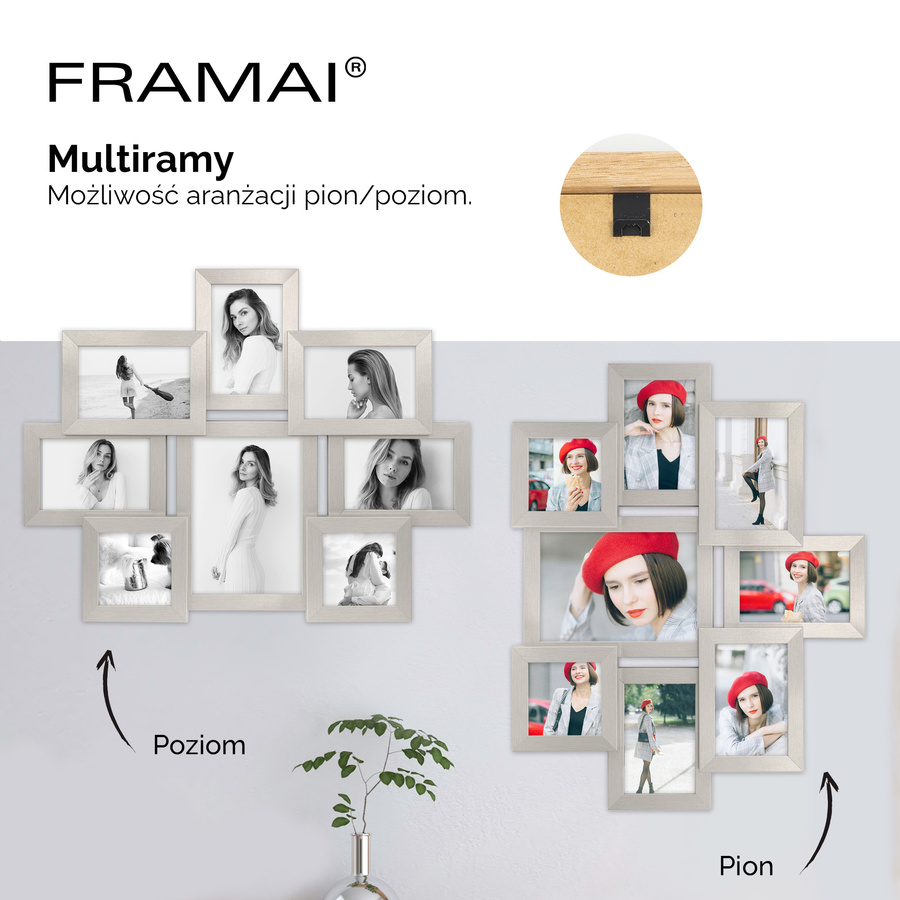Multirama w srebrnym kolorze MULTI HEN S na 8 zdjęć ramka na zdjęcia