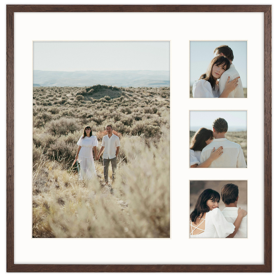 Foto galeria 40x40 cm na 4 zdjęcia o wymiarach 21x30 cm i 9x9 cm w brązowym kolorze