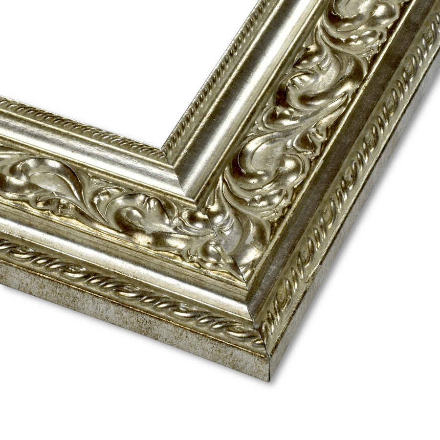 Rama do obrazów, zdjęć oraz luster na wymiar LUCA #2551. Ozdobna ornamentowana, drewniana oprawa - kolor srebrny starzony