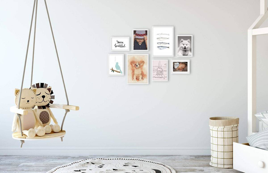 Galeria ścienna PINIA 1 GF0007. Zestaw białych ramek na ścianę