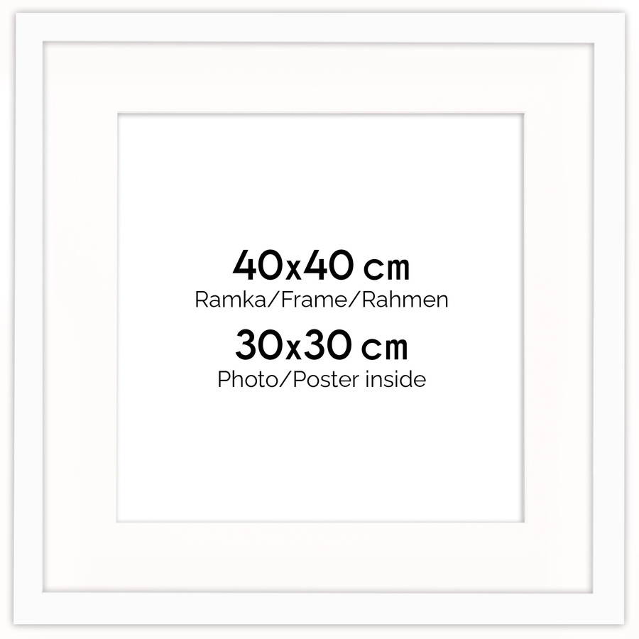 Biała ramka z passe partout na zdjęcia w rozmiarze 40X40 cm z okienkiem passe partout 30x30 cm