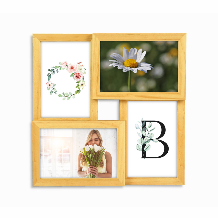 Multirama drewniana Natural 41, zestaw ramek 4 X 10x15 cm - naturalna