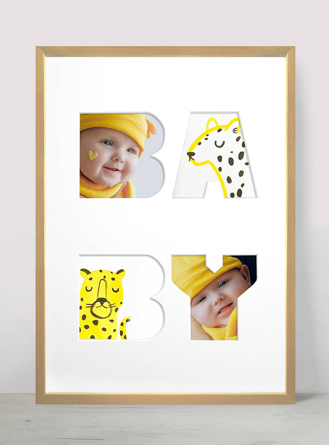 Ramka na zdjęcia BABY jasne drewno. Ramka z passe partout o rozmiarze 30x40 cm
