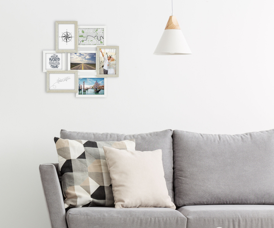 Multirama drewniana Cottage 72, zestaw ramek 1 X 10x10 cm, 6 X 10x15 cm - rustykalna