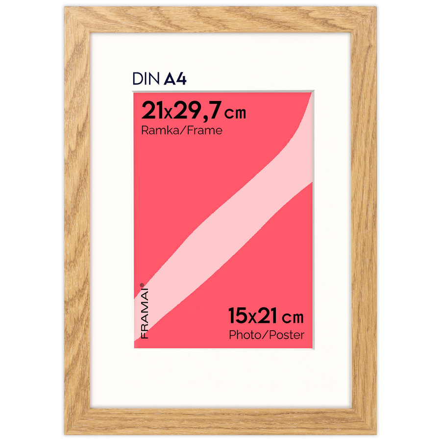 Naturalna ramka z passe partout na zdjęcia w rozmiarze 21x29,7 cm z okienkiem passe partout 15x21 cm