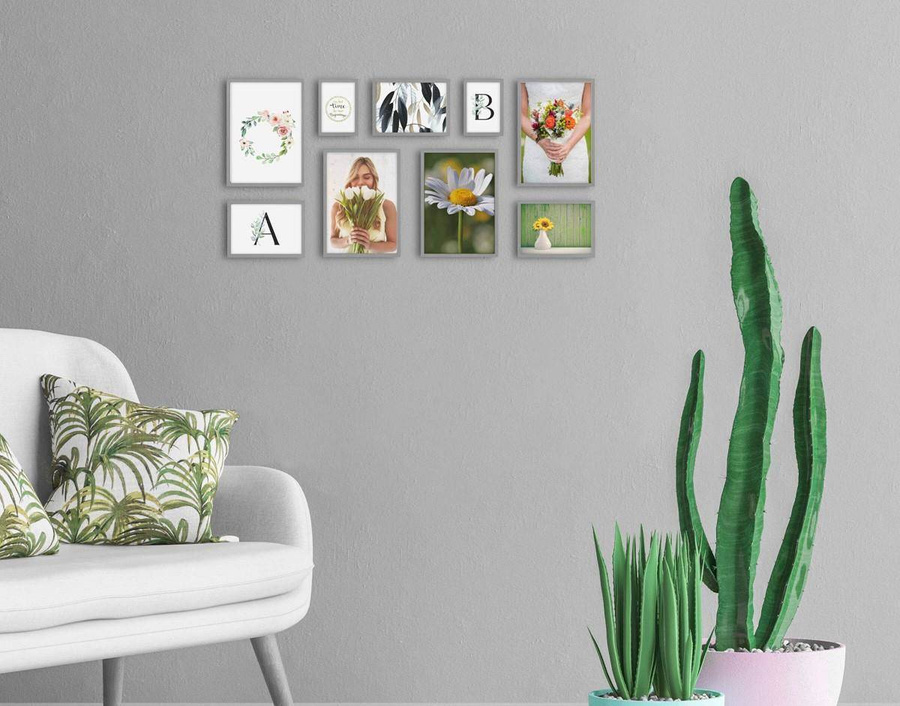 Galeria ścienna PINIA 05 GF0004. Zestaw szarych ramek na ścianę